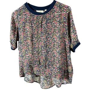 Anthro One Fine Day Posey silk semi sheer delicate floral pleated top sz XS